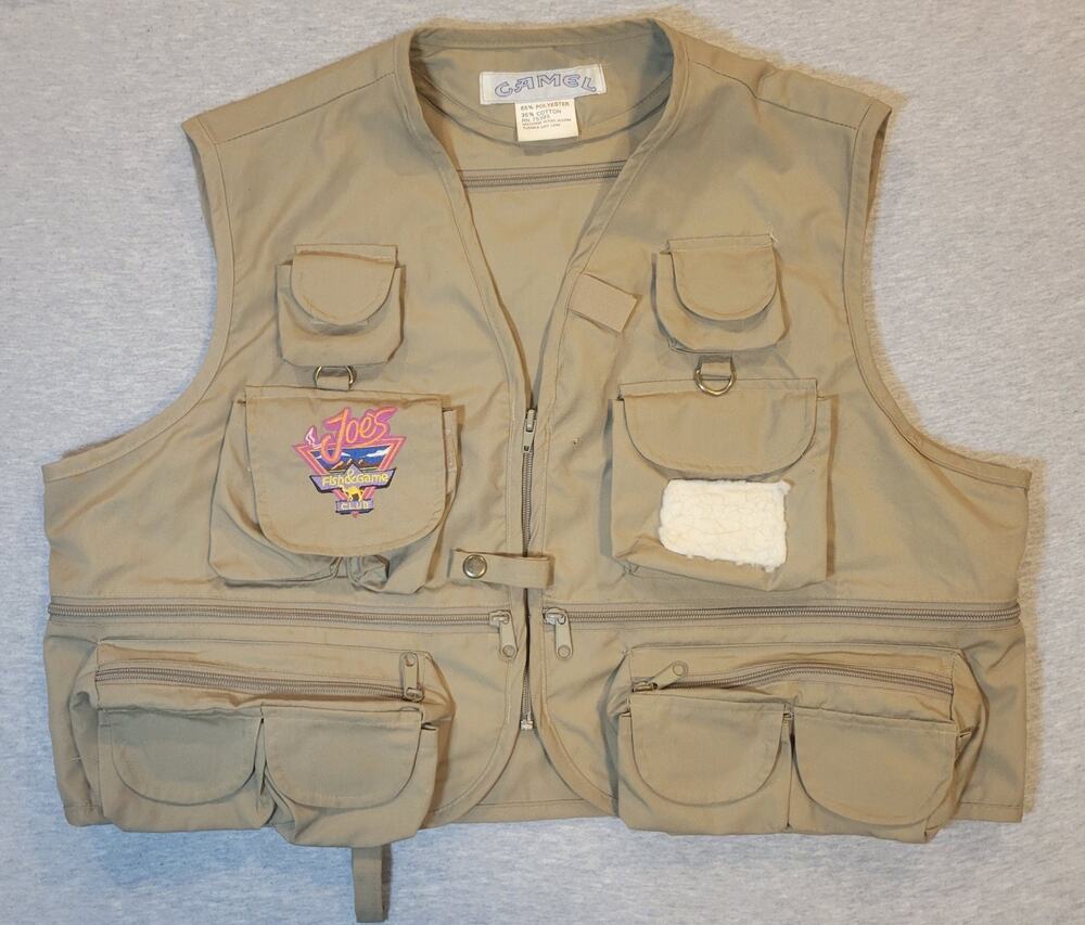 Vintage Camel Men's Utility Fishing Vest Full Zip Multi-Pocket XL Joe's Club